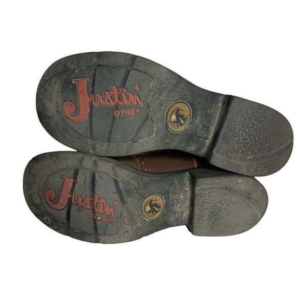 Justin Gypsy Western Boots 10 B Brown Leather Top Stitch Round Toe Rubber Sole - Picture 7 of 9